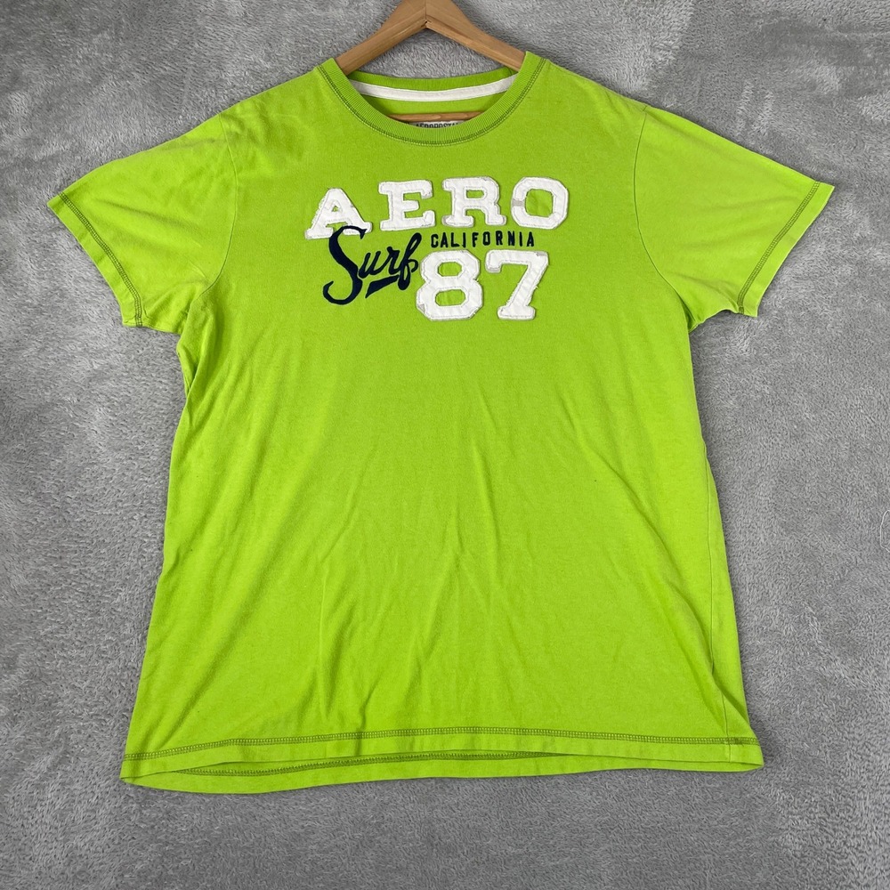 Aeropostale Surf Shirt Mens XL Lime Green Y2K Applique Skater Cotton